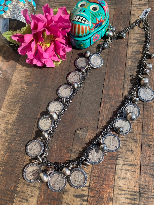 23" Sterling and Pearl Coin Necklace