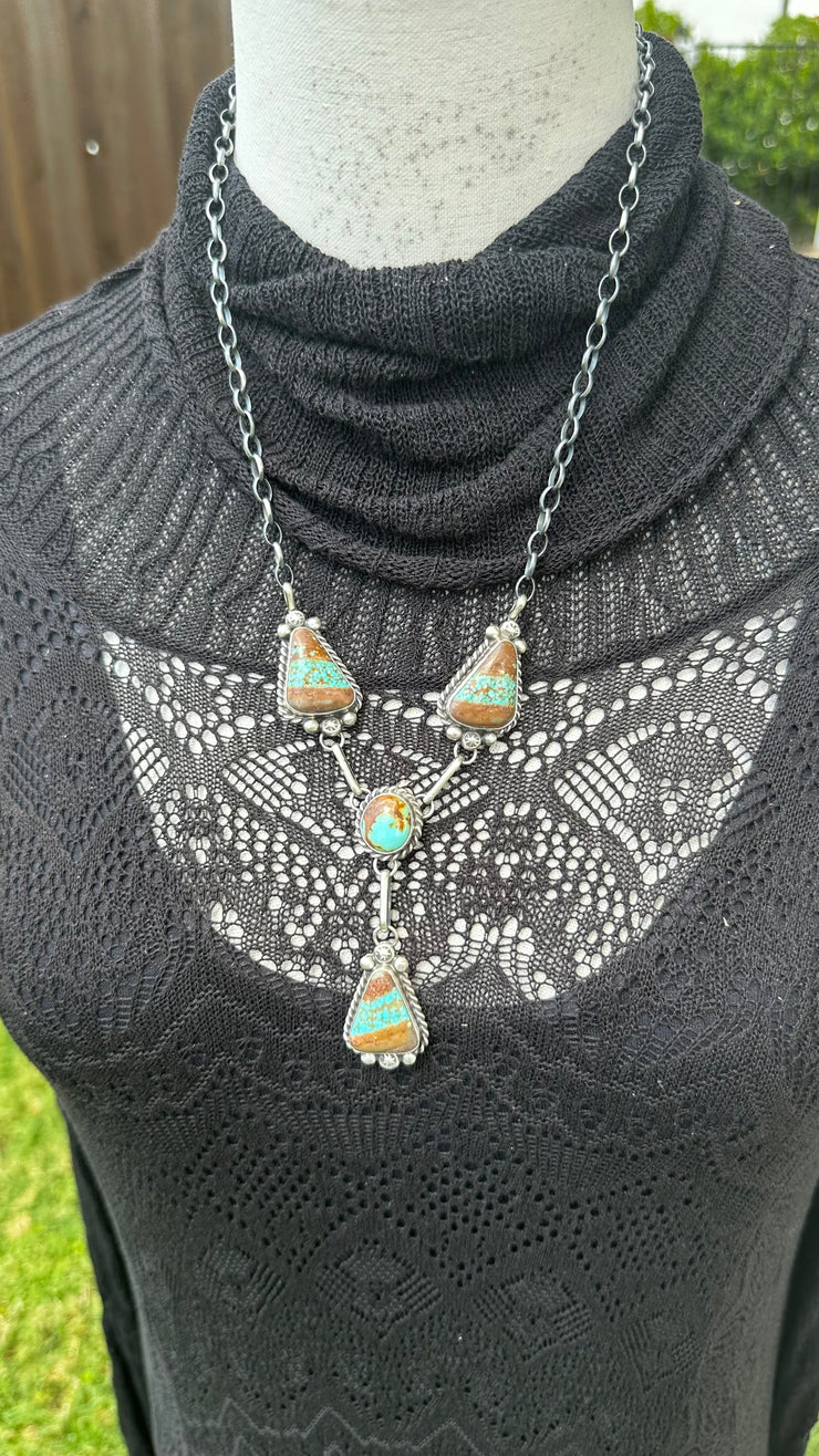 4 Stone Kingman Turquoise Mini Lariat Set- E