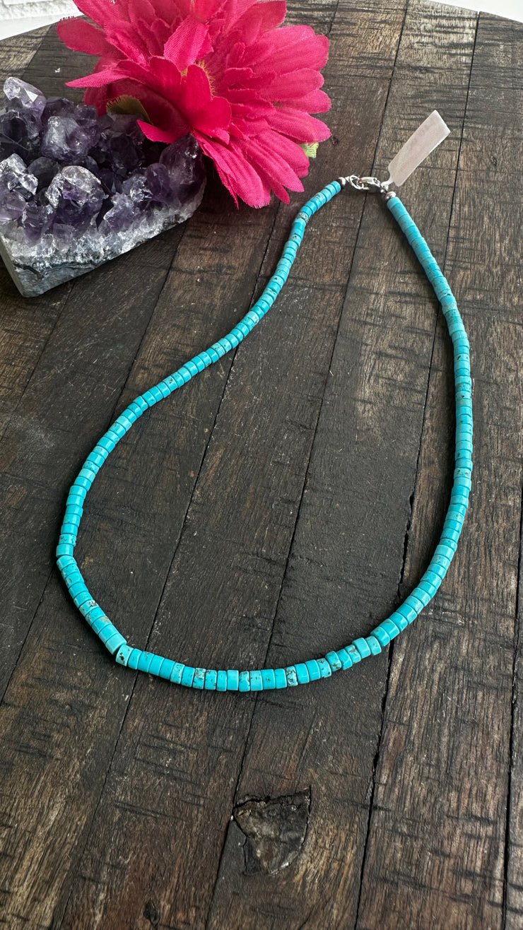 16 1/2" Blue Kingman Heishi Necklace