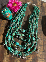 7 Strand Turquoise Charm Necklace