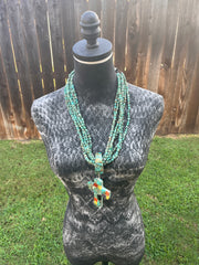 Multi Strand Inlay Kingman Cross Necklace
