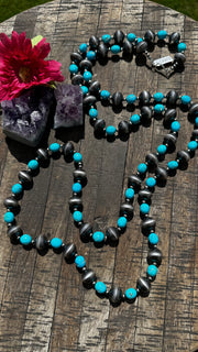 58" 16mm Pearl and Kingman Turquoise Necklace