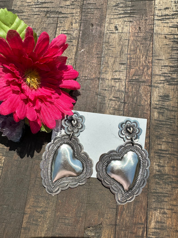 Sterling Heart Concho Earrings