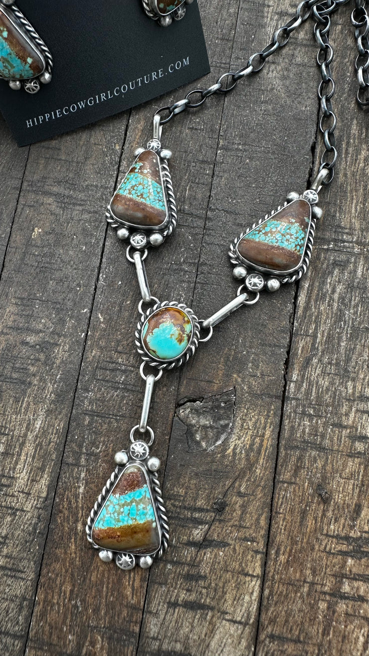 4 Stone Kingman Turquoise Mini Lariat Set- E