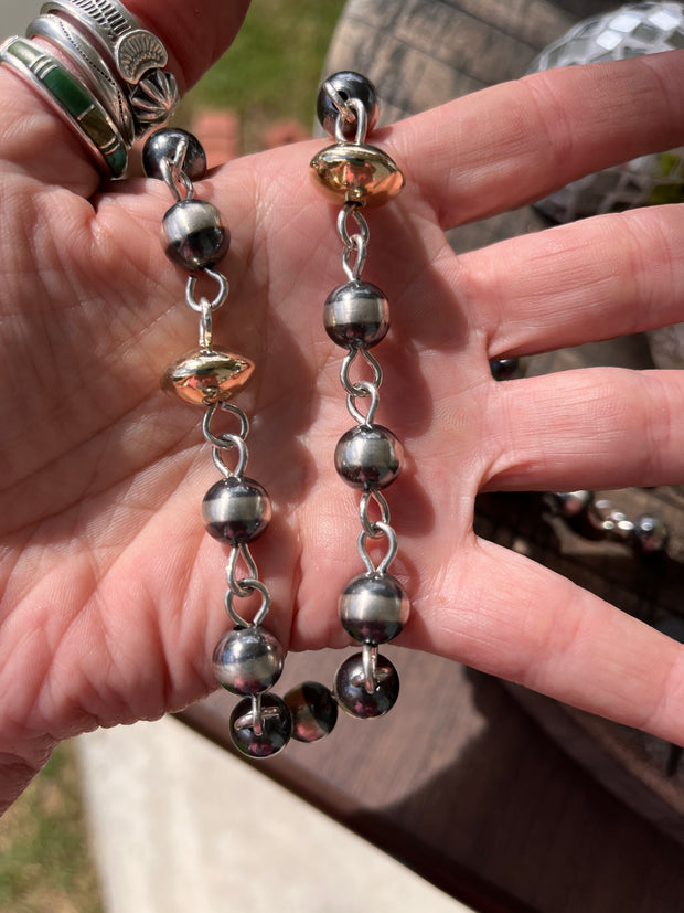 74" Navajo Style Pearl and Gold Filled Rosary Beads