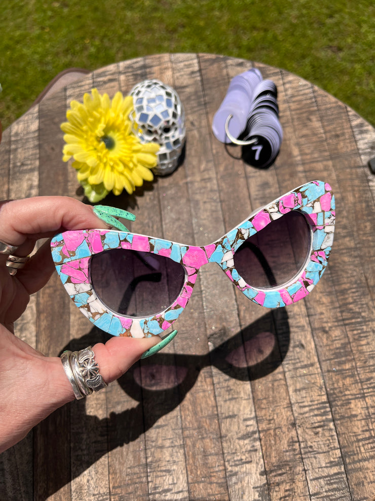 Handmade Cotton Candy Kingman Inlay Sunglasses #7