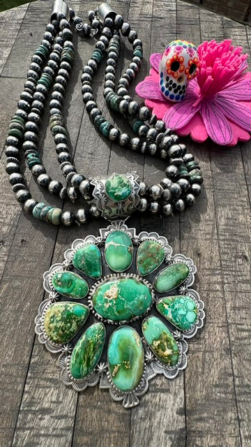 Multi Strand Pearl and Sonoran Gold Pendant Necklace #1
