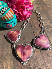 Purple Spiny Triple Heart Necklace