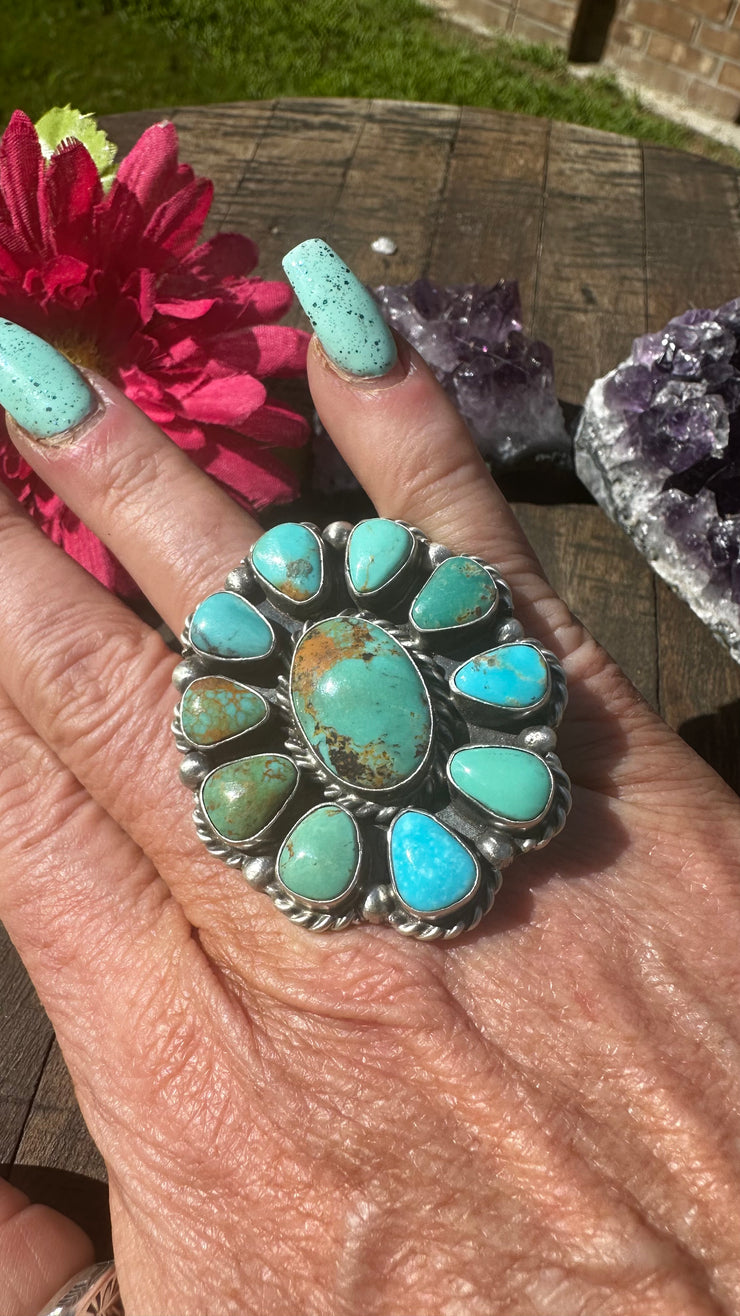 Adjustable Kingman Turquoise Cluster Ring