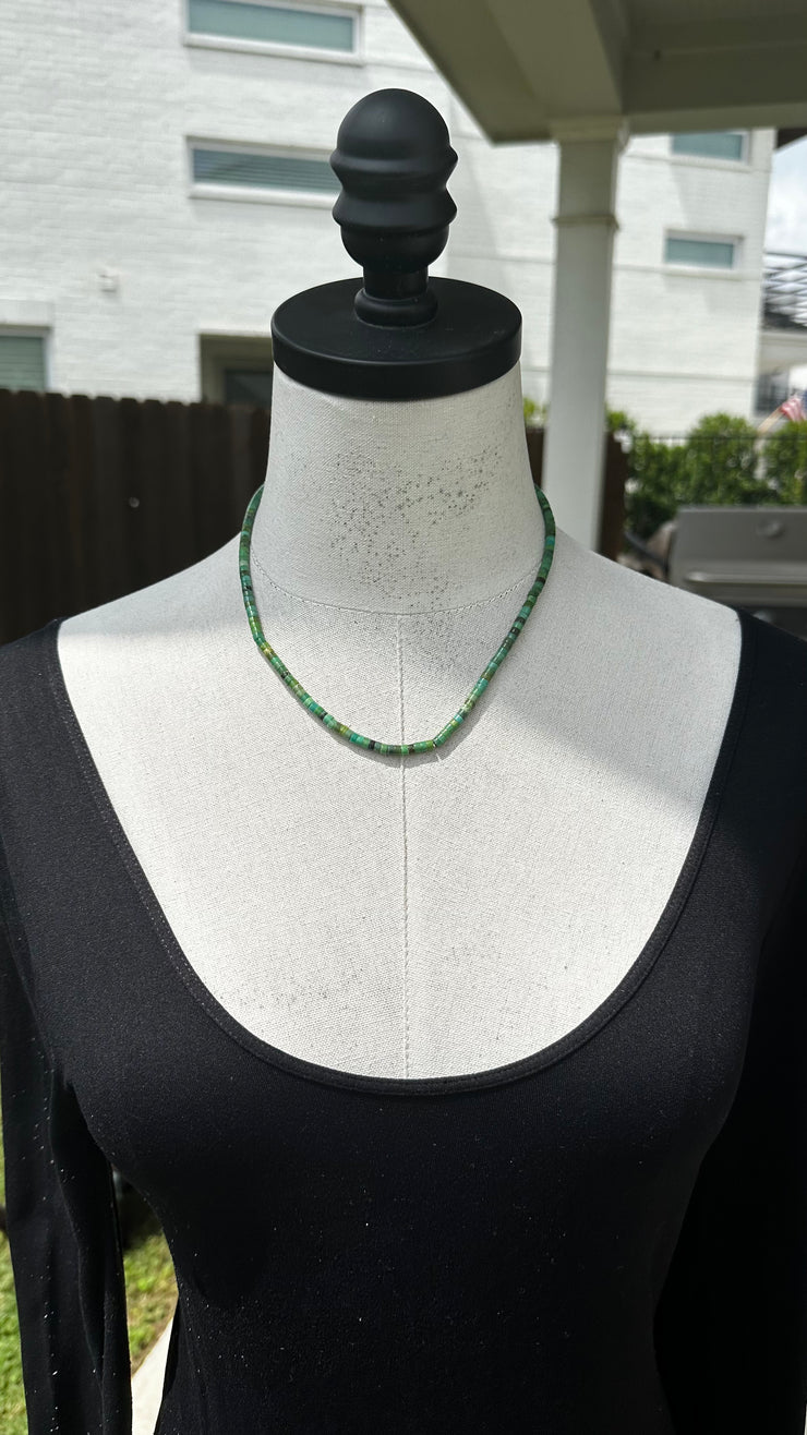 18" Green Kingman Heishi Necklace