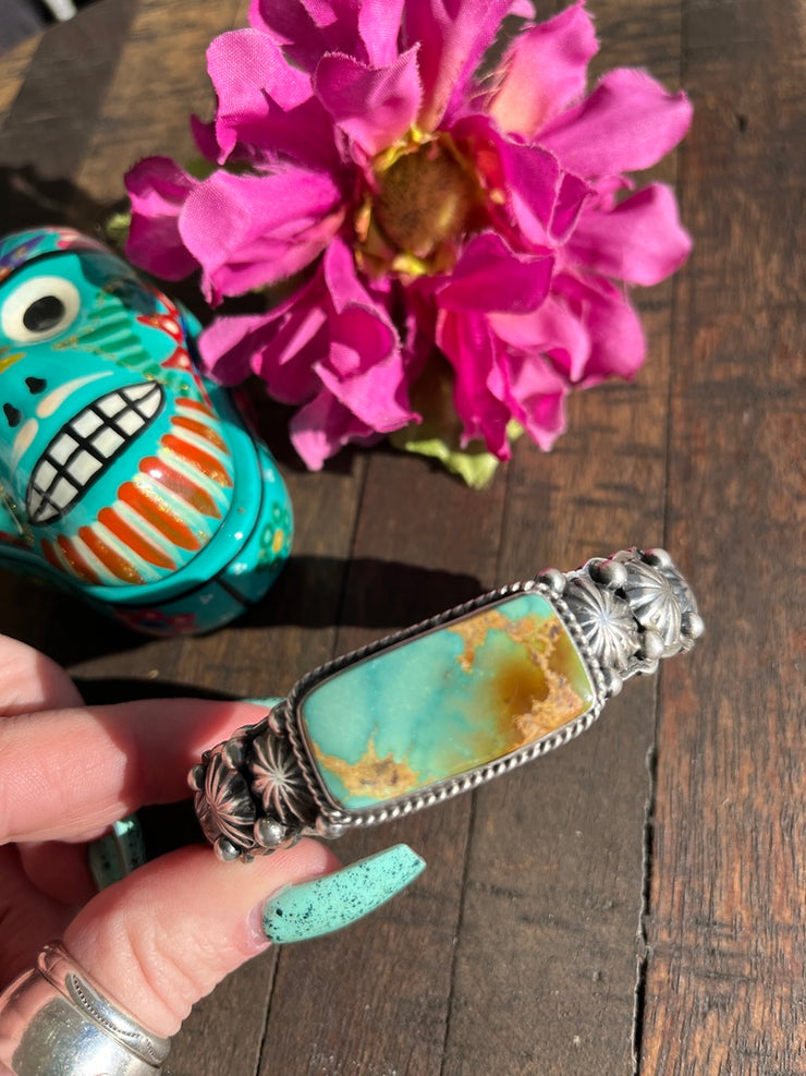 Stamped Royston Turquoise Cuff #2