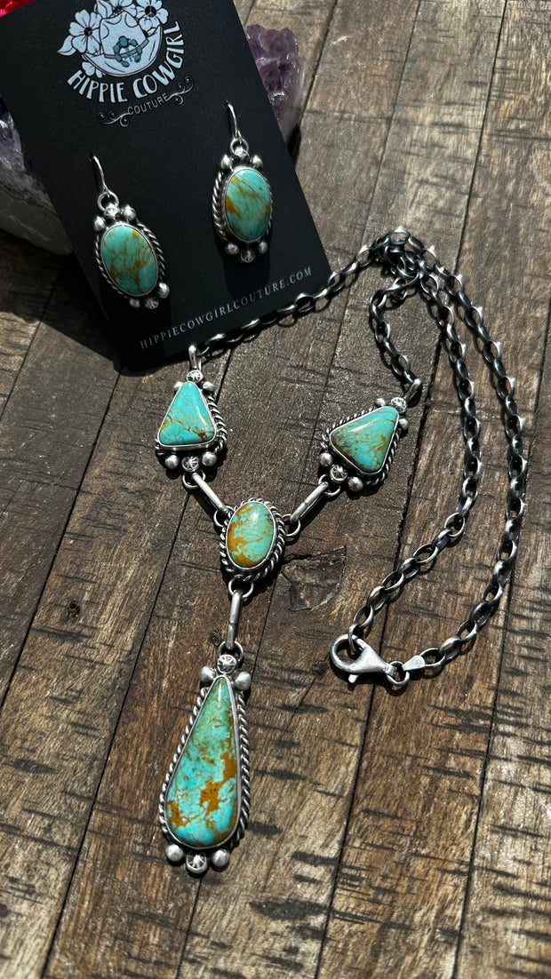 4 Stone Kingman Turquoise Mini Lariat Set- C