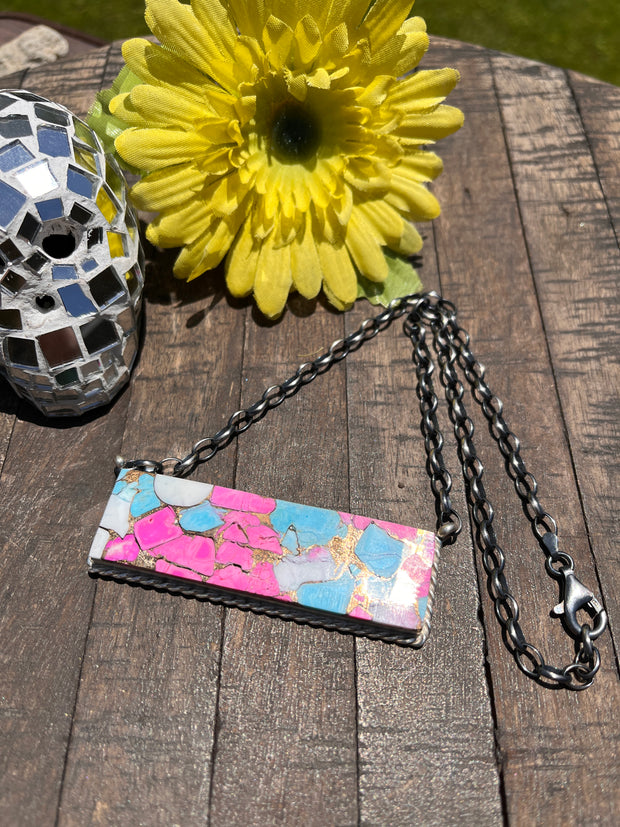 XL Cotton Candy Kingman Bar Necklace A-H
