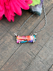 Waterproof Pink Dahlia Bar Necklace #8