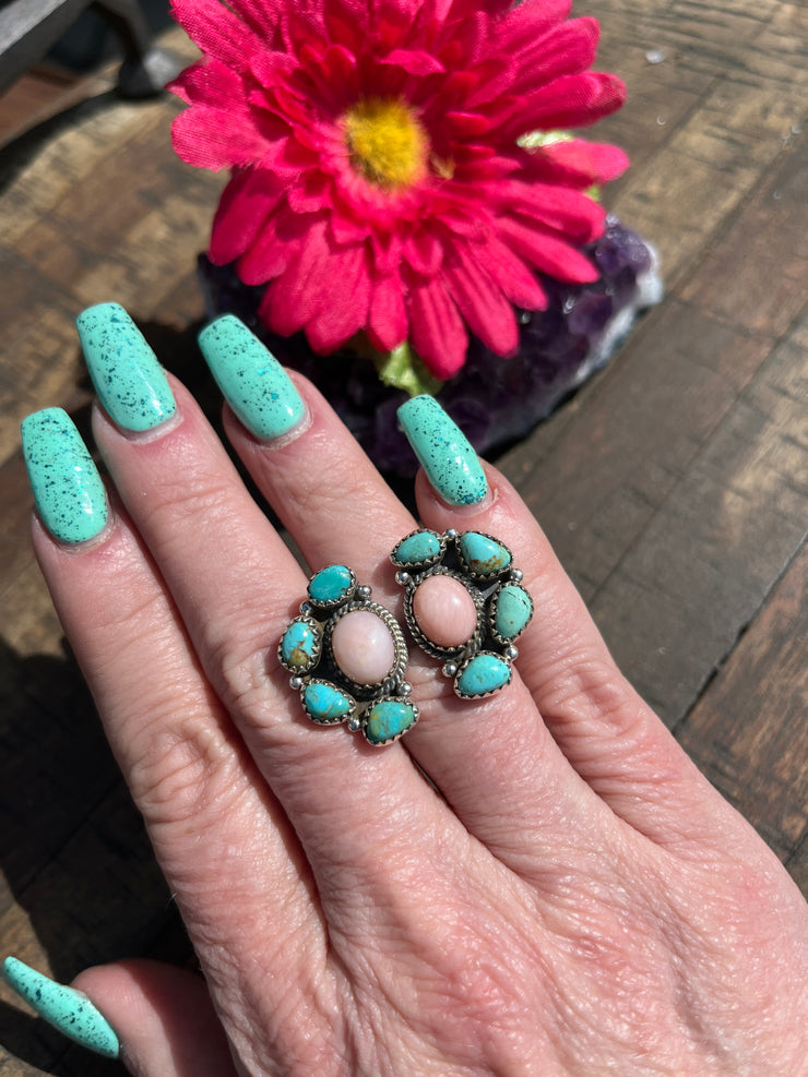 Adjustable "Cotton Candy" and Kingman Cluster Ring #5