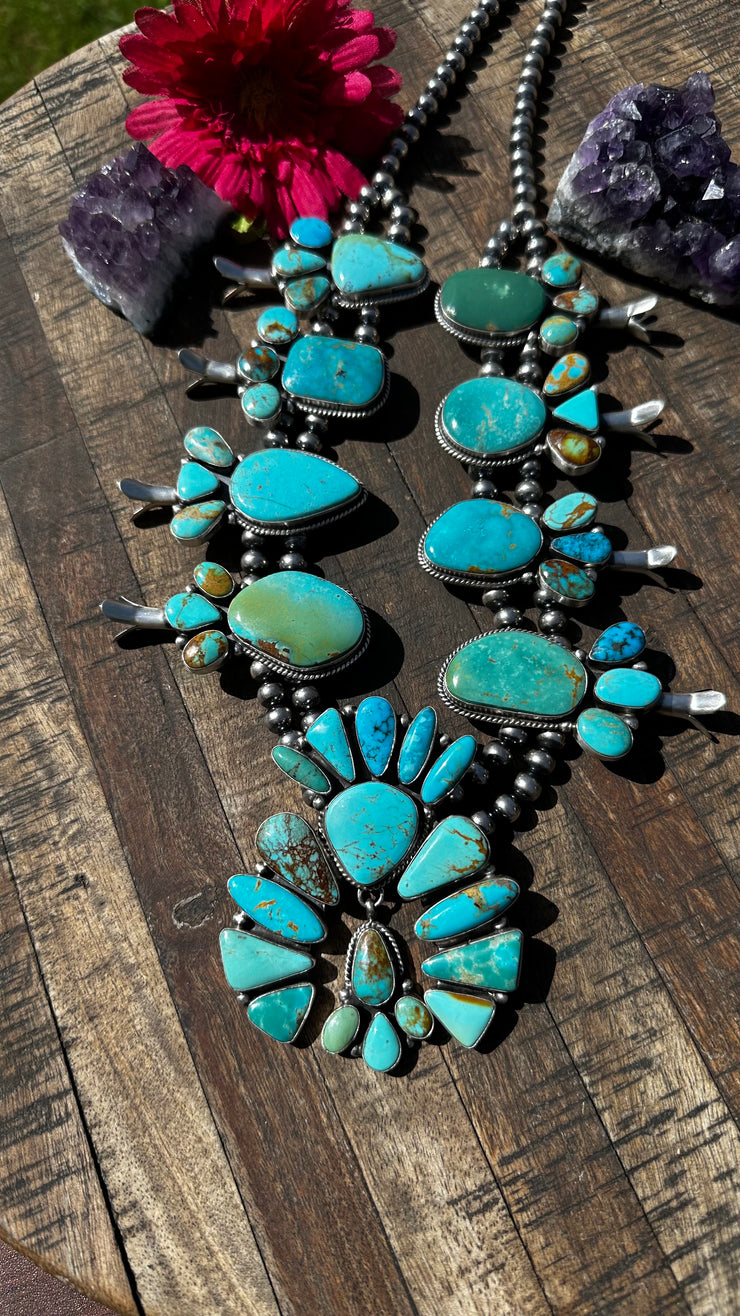 Kingman Turquoise Squash Blossom Set