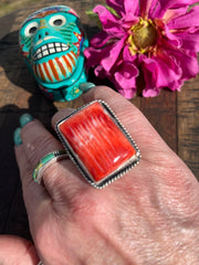 Red Spiny Square Ring SZ 14