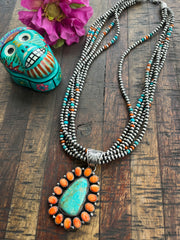 5 Strand Necklace with Multicolor Pendant