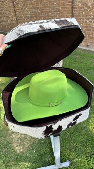 Checkerboard Cowhide and Leather Hat Can