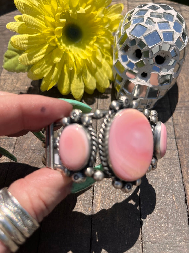 3 Stone "Cotton Candy" Pink Conch Cuff 1-2