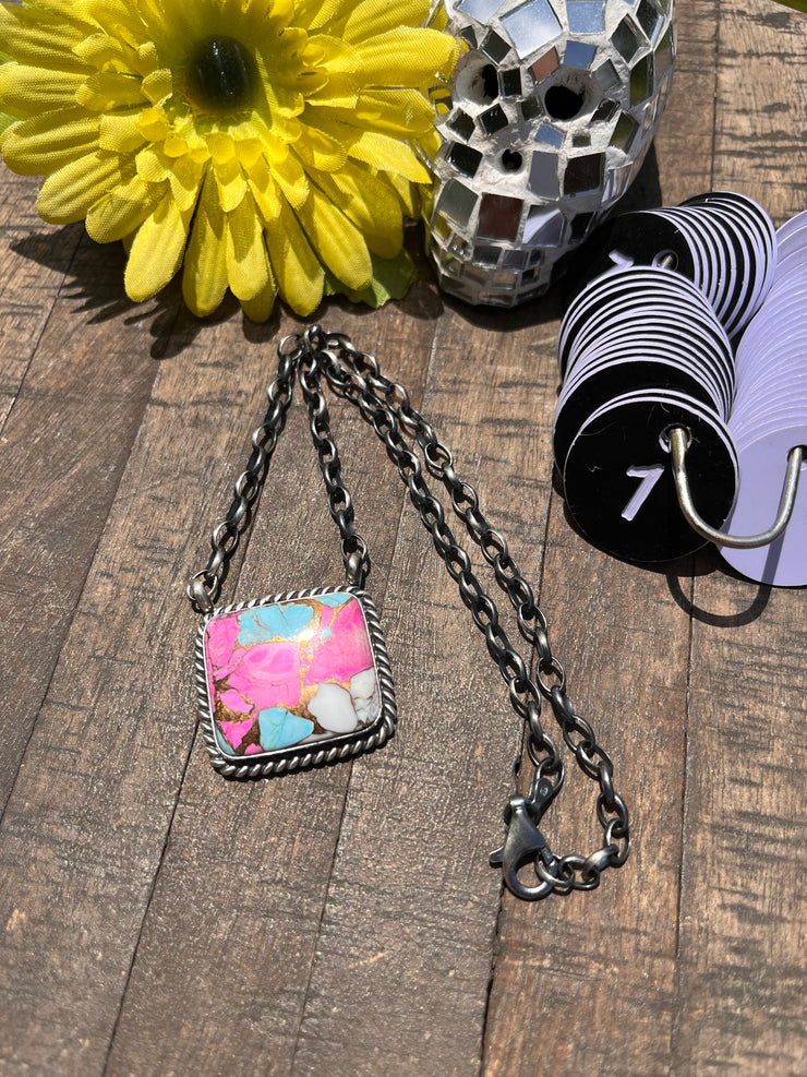 Square Cotton Candy Kingman Necklaces