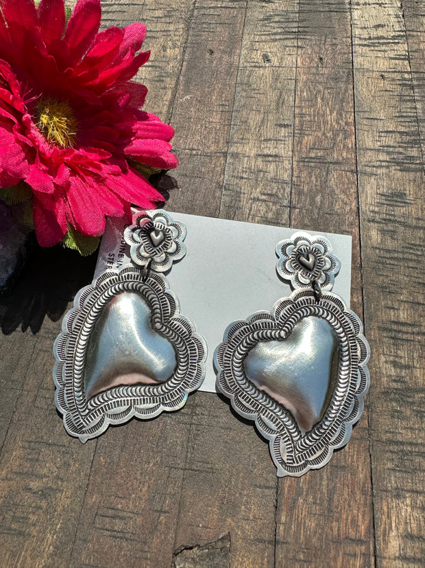 Sterling Heart Concho Earrings