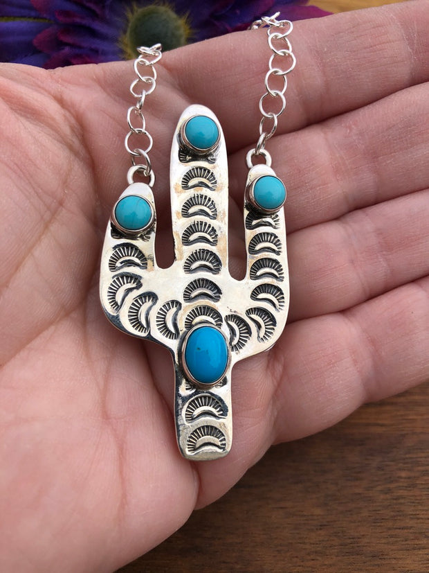 Stamped Turquoise Cactus Necklace