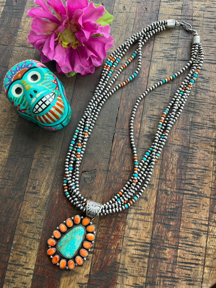5 Strand Necklace with Multicolor Pendant