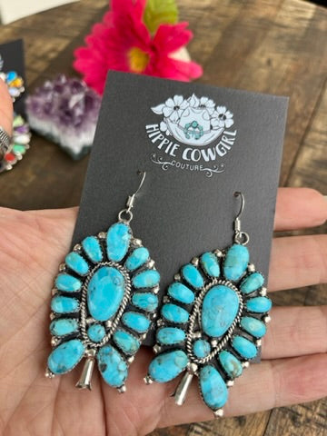 Blue Kingman Squash Blossom Earrings