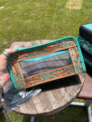 Clear Turquoise Tooled Bag
