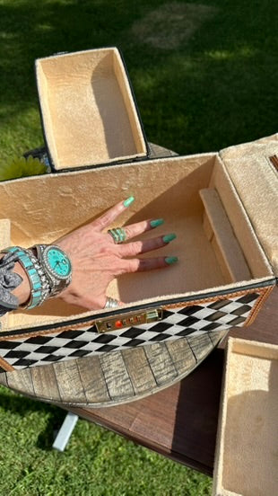 Checkerboard Cowhide and Leather Jewelry Box