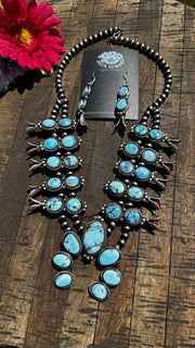 Golden Hills Turquoise and Coral Squash Blossom Set