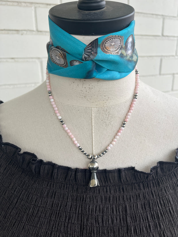 "Cotton Candy" Bead Necklace with Squash Blossom Pendant