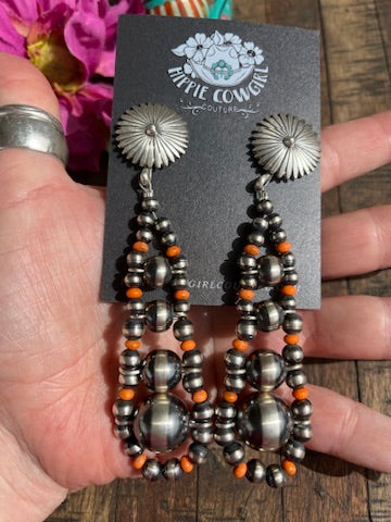 Pearl and Orange Spiny Earrings