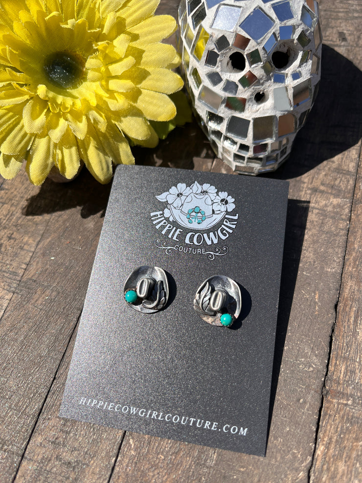 Sterling and Turquoise Cowboy Hat Earrings