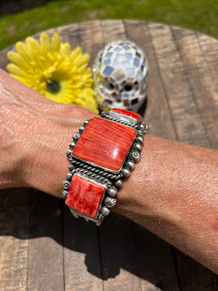 3 Stone Red Spiny Cuff