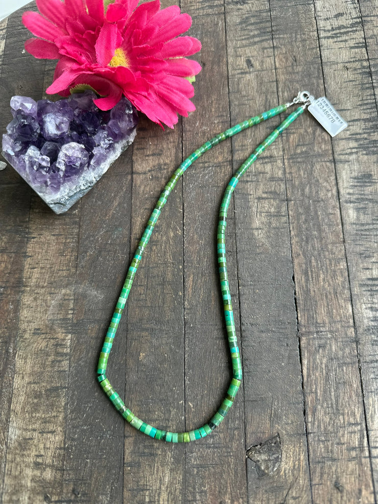 18" Green Kingman Heishi Necklace