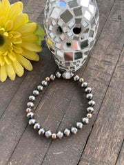 6.5" Stretchy Navajo Style Pearl and Gold Filled Bead Bracelet