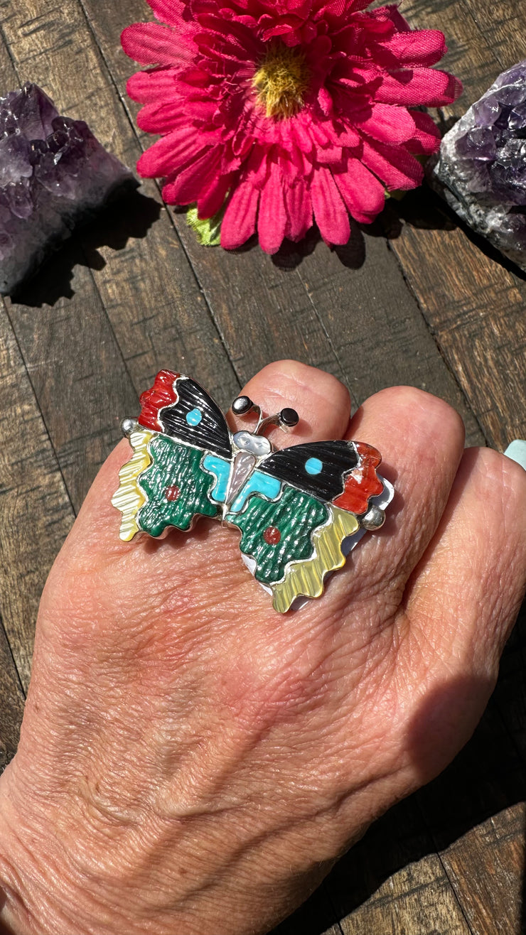 Inlay Butterfly Ring Sz 7