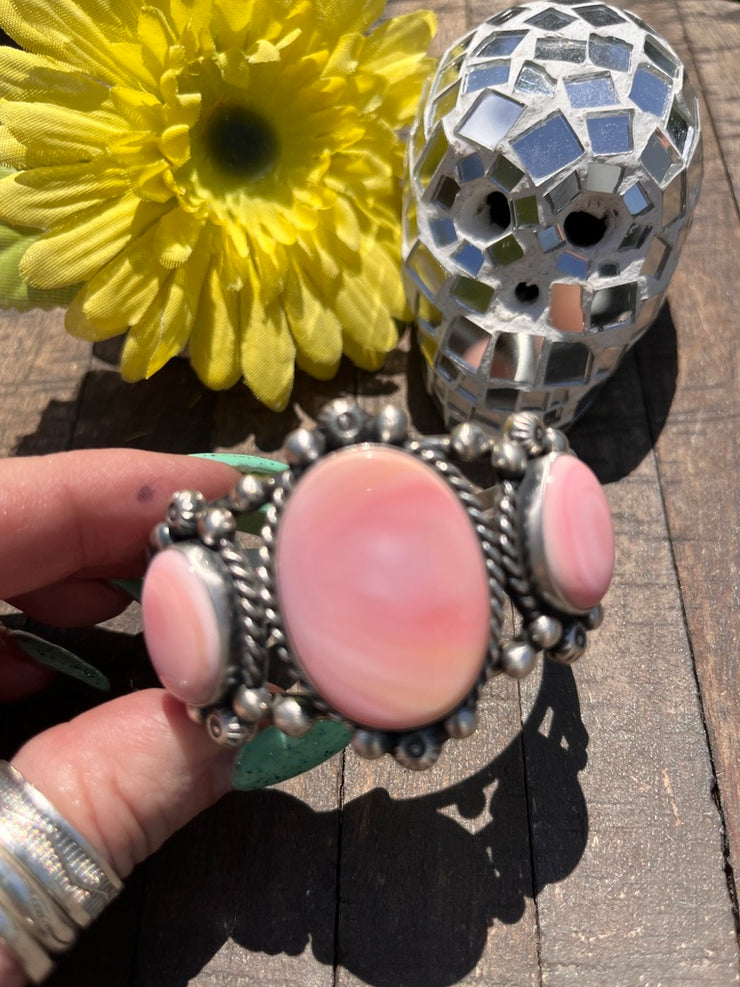 3 Stone "Cotton Candy" Pink Conch Cuff 1-2