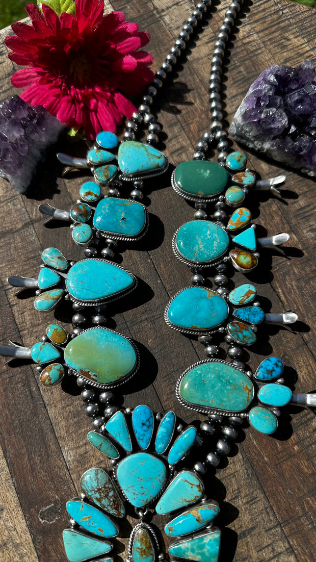 Kingman Turquoise Squash Blossom Set