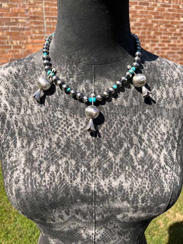 Sterling Pearl and Kingman Blossom Necklace
