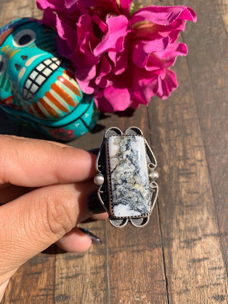 Adjustable White Buffalo Single Stone Ring #1