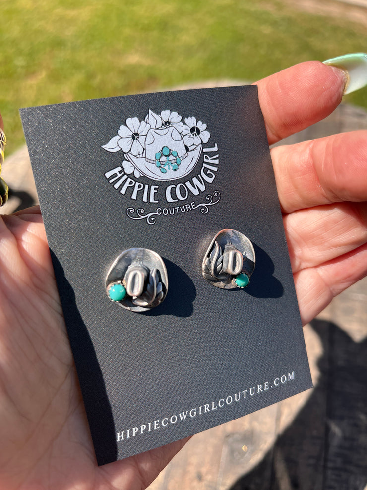 Sterling and Turquoise Cowboy Hat Earrings