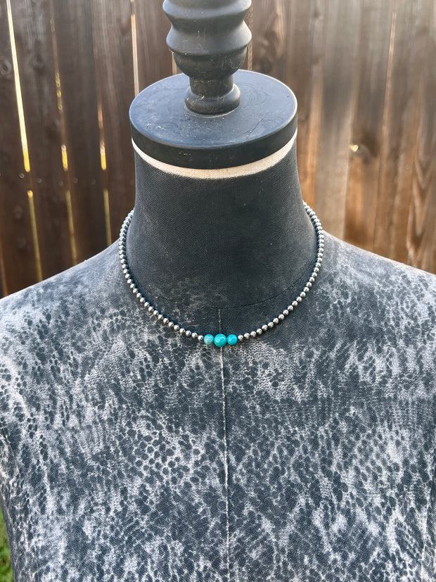 16" "Navajo Style" Pearls and Turquoise Necklace