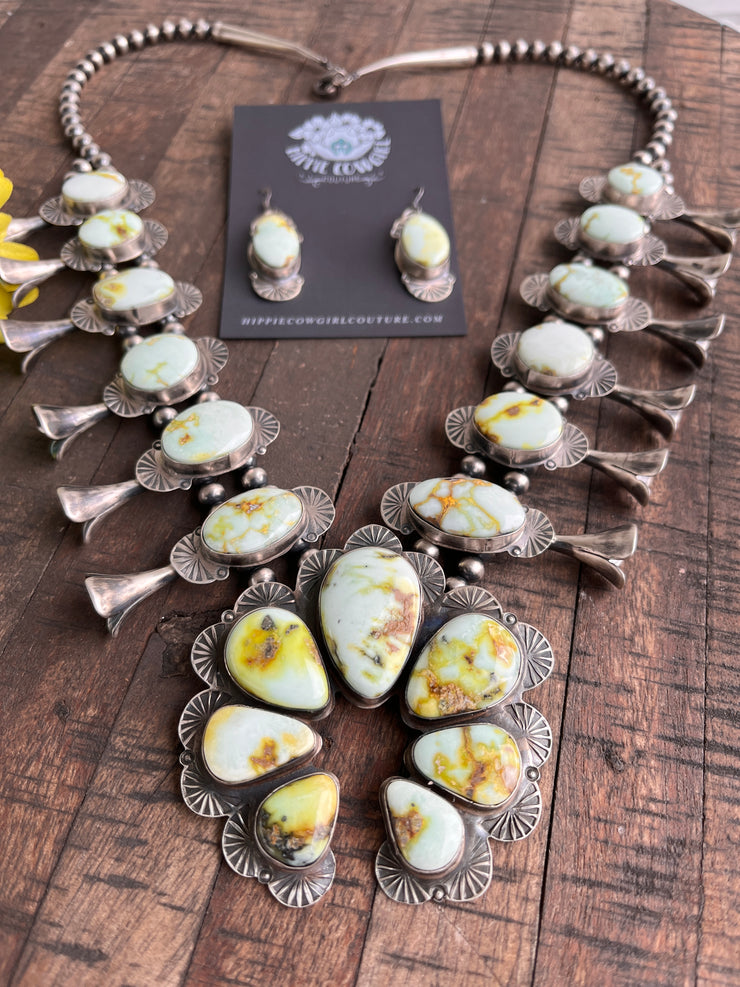 Palomino Variscite Squash Blossom Set