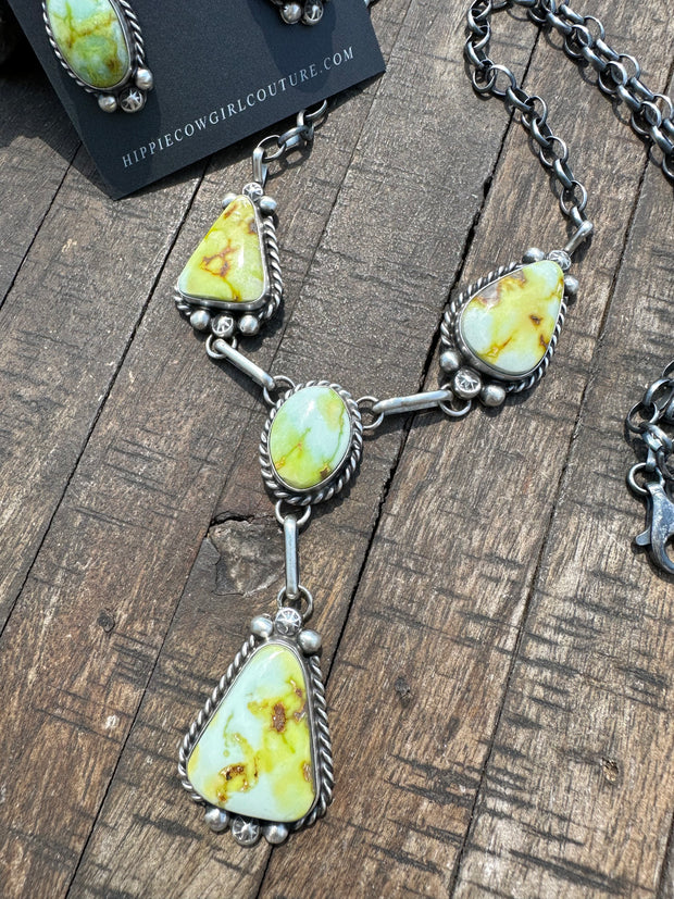 4 Stone Palomino Variscite Mini Lariat Set