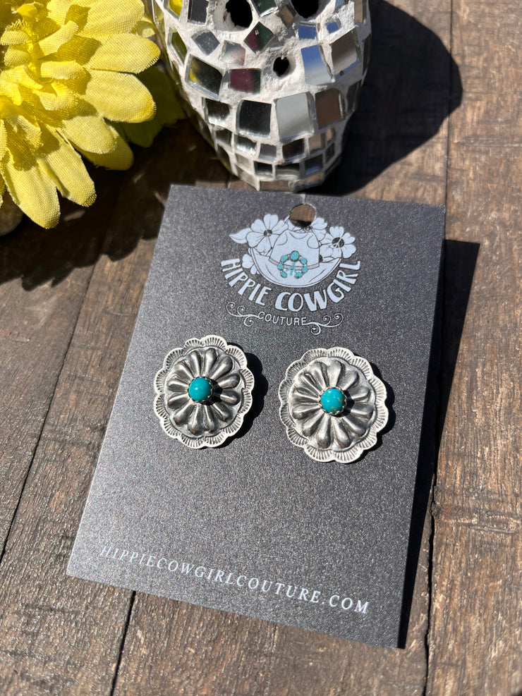 Mini Sterling and Turquoise Concho Earrings