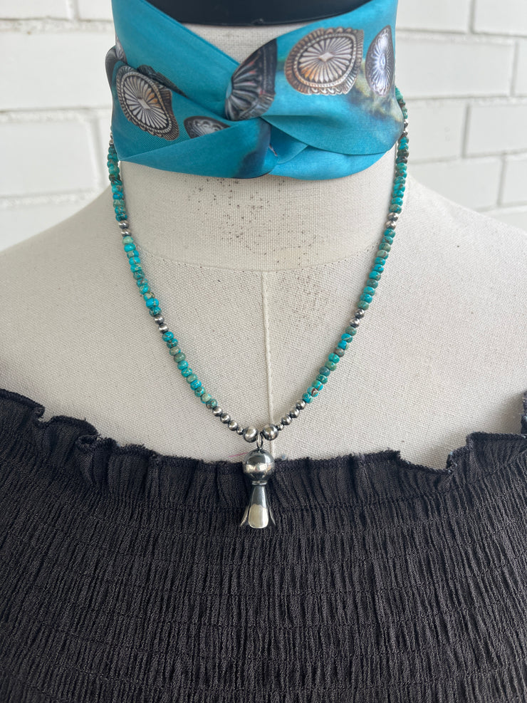 Kingman Bead Necklace with Squash Blossom Pendant