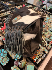 Cowhide and Fringe Concho Backpack- A